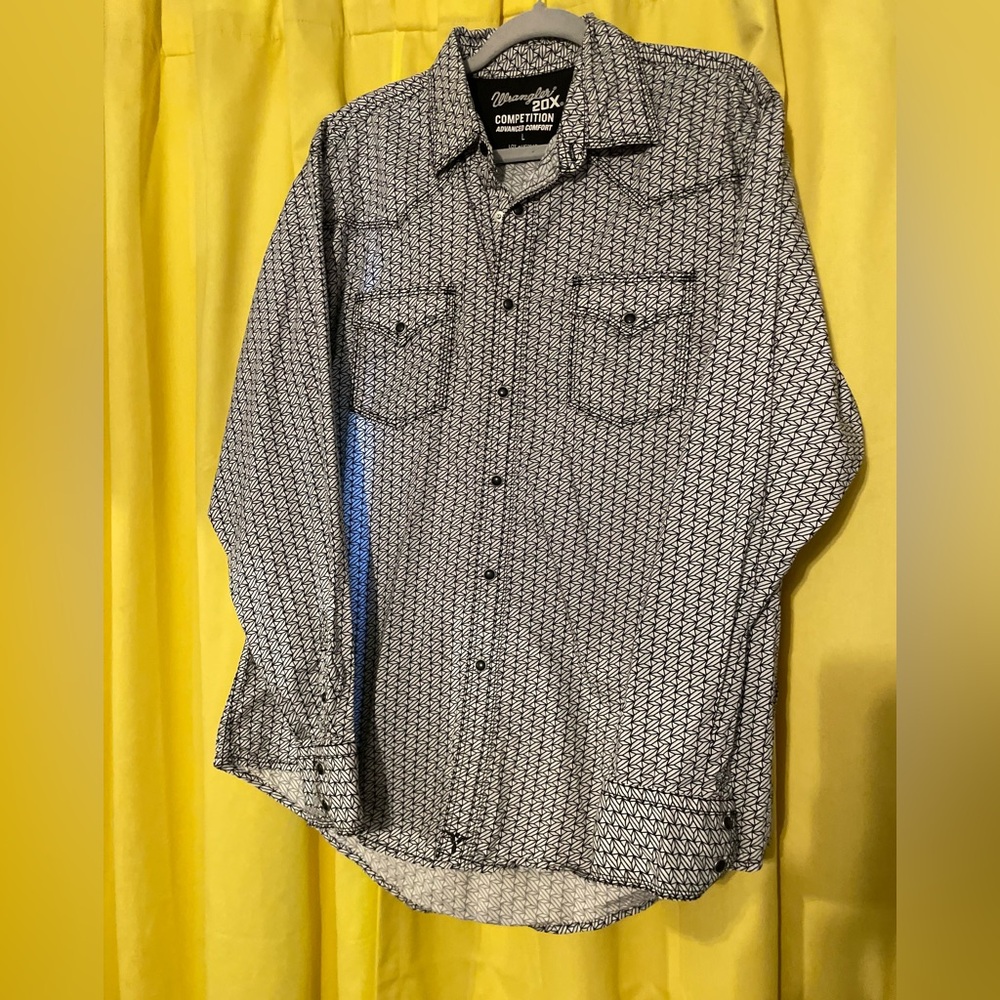 Black and white mens Wrangler 20X western shirt.